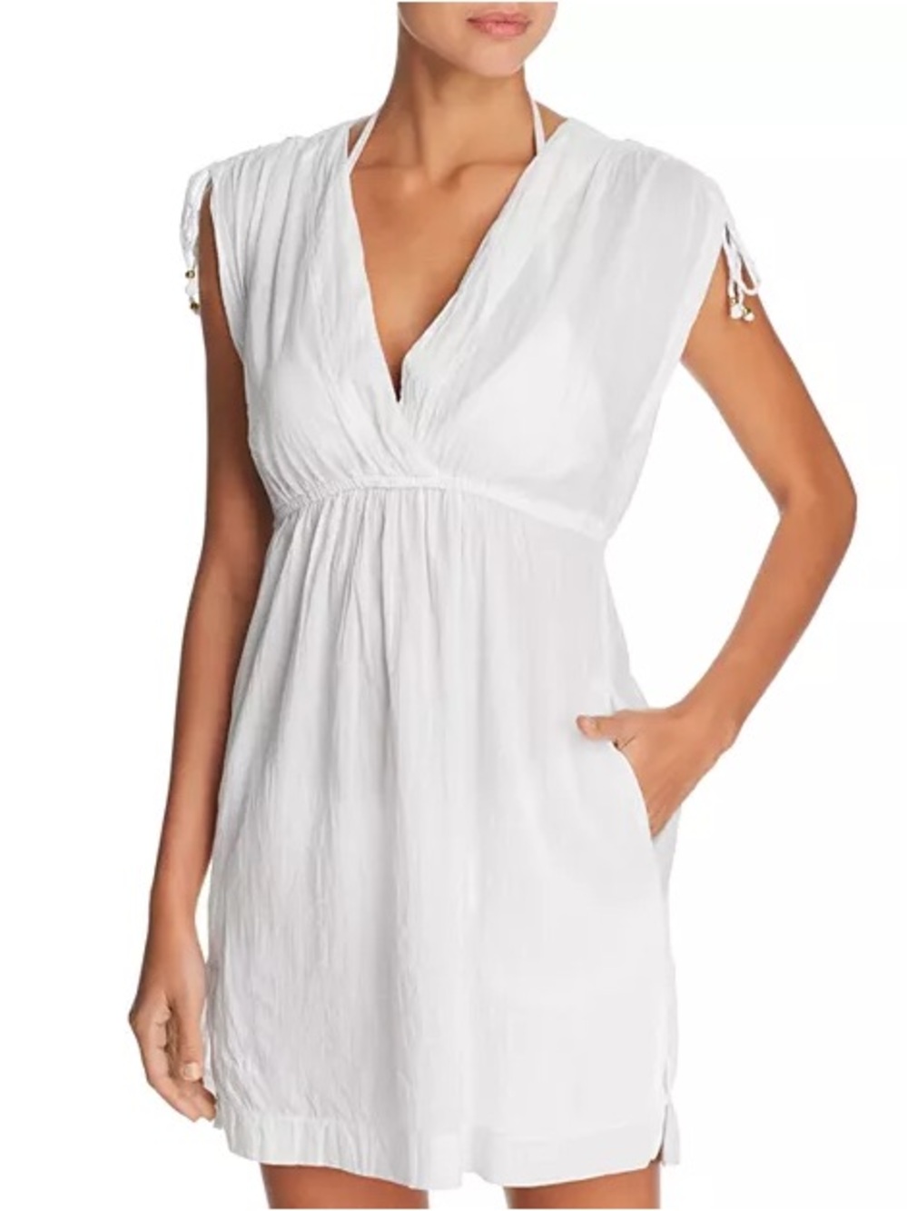 Lauren Ralph Lauren White V-Neck Beach Cover-Up Dress
